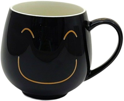 Art N Soul Printed Emoji Smiley Face Black Ceramic Coffee Mug(300 ml)