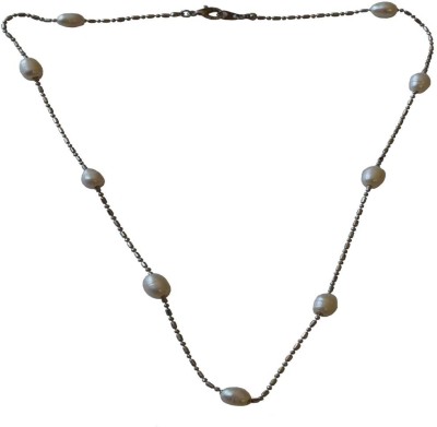Surat Diamond Sublime Elegance: Real Rice Pearl & Silver Plated Chain for Women (PS101) Pearl Metal Chain