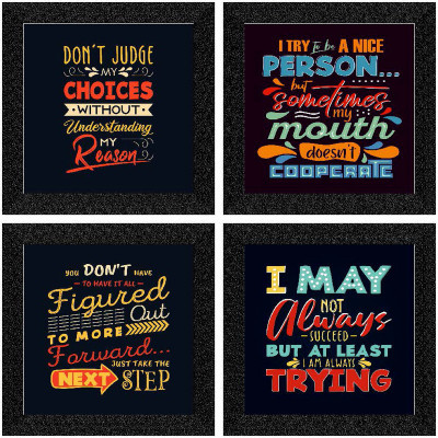 saf Set of 4 Framed Digital Reprint 19 inch x 19 inch Painting(With Frame, Pack of 4)