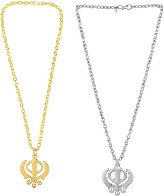 DULCI Combo Gold/Silver Plated Sikh Sardar Khanda Pendant (Size:- 2 Inch x 1.5 inch) Gold-plated, Silver Brass, Stainless Steel Pendant