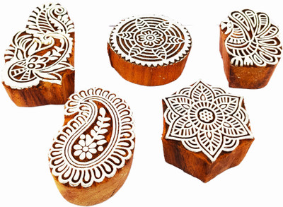 Nuzhat Roll over image to zoom in Wooden Printing Blocks & Wooden Stamps Hand Carved Printing Stamps for Printing textlies (2inch to 3.5inch) Set of 5 Printing Blocks(Pack of 5)