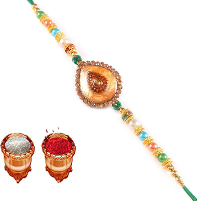KAMAKSHI DESIGNER Designer RAKSHA BANDHAN DAY SPRCIAL FESTIVALSKU-412 Mauli Thread Rakhi, Chawal Roli Pack  Set(2)