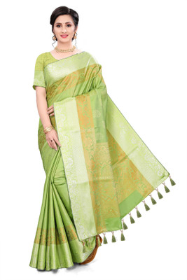 COSBILA FASHION Self Design Banarasi Pure Silk Saree(Light Green)