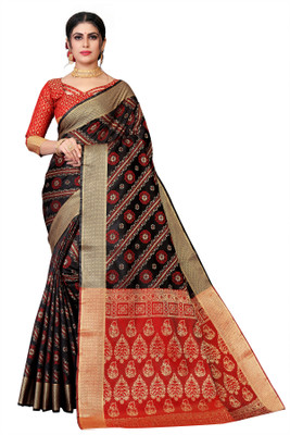 Perfect Wear Embroidered Patola Cotton Silk Saree(Black)