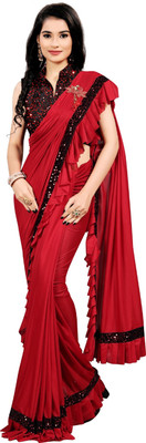 greva fashion Embellished Bollywood Chanderi Saree(Red)