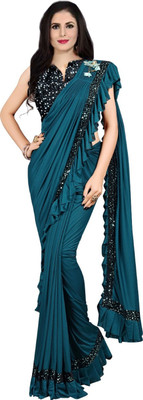 fem hub Self Design Bollywood Lycra Blend Saree(Blue)