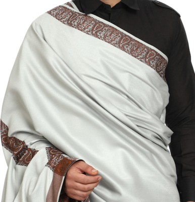 Kashmiri queen Wool Embroidered Men Shawl(Grey)