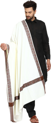 swi stylish Wool Embroidered Men Shawl(White)