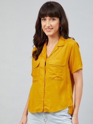 CARLTON LONDON Women Solid Casual Yellow Shirt