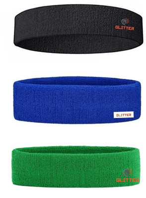 Glitter Non Slip Moisture Wicking Work Out Cotton Headband For Men's & Women's Headband Head Support(Black, Blue, Green)