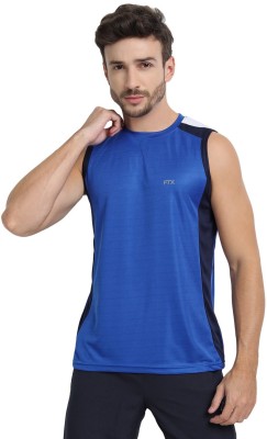 FTX Colorblock Men Round Neck Blue T-Shirt