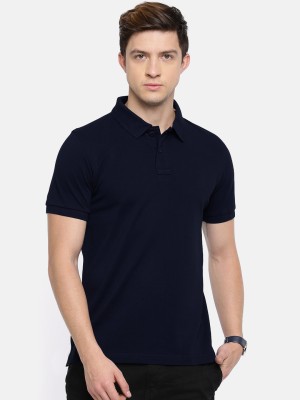 Semantic Solid Men Polo Neck Blue T-Shirt