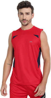FTX Colorblock Men Round Neck Red T-Shirt