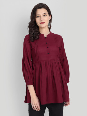 githaan Casual Solid Women Maroon Top