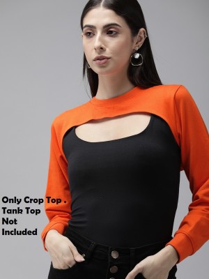 THE DRY STATE Casual 3/4 Sleeve Printed, Solid Women Orange Top