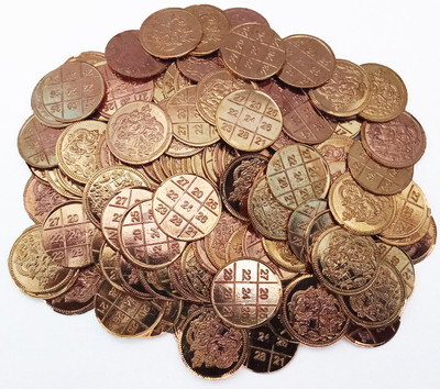 JDS PUJA ARTICLES Lakshmi Kubera Yantra Copper 108 Pooja Coins with Natural Copper Colour Copper Yantra(Pack of 1)