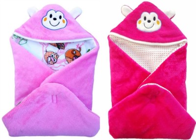 BRANDONN Printed Single Hooded Baby Blanket for  Mild Winter(Fur, HOTPINK, Pink)