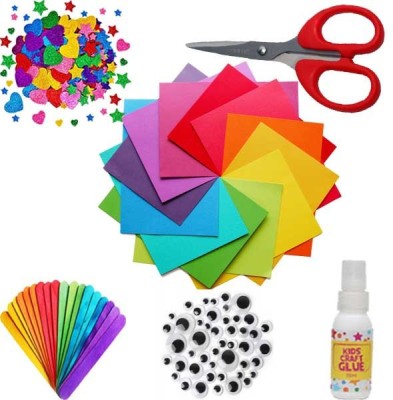 anjanaware DIY Art and Craft Materials Kit Hobby Decoration Items with Origami Ice Cream Sticks / colour paper craft kit / Birthday Gift kids craft
