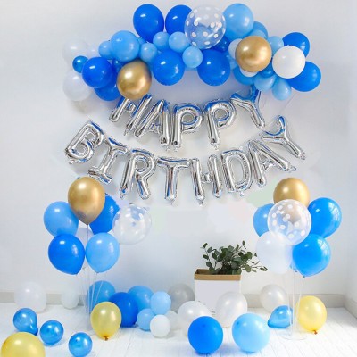 CherishX.com Solid Blue Birthday Balloons for Decoration – Pack of 67 Pcs – Happy Birthday Foil, Chrome, Confetti, Pastel & Metallic Balloons - 1st, 10th, 18th, 21st, 25th, 30th, 40th, 50th Birthday Balloon(Multicolor, Pack of 67)