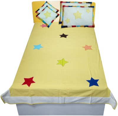Hugs N Rugs 200 TC Cotton Single Embroidered Flat Bedsheet(Pack of 1, Multicolor)