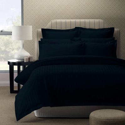 Story@home Satin King Flat 240 TC Striped Bedsheet(Pack of 1, Blue)