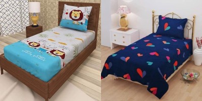 Home Readiness 160 TC Cotton Single Cartoon Flat Bedsheet(Pack of 2, Multicolor)