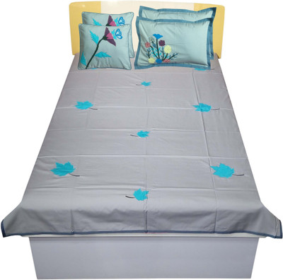 Hugs N Rugs 200 TC Cotton Single Embroidered Flat Bedsheet(Pack of 1, Multicolor)