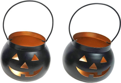 Anantam homes Dudki Halloween Face Votive Candle Holder / Hanging Tealight Holder Set of 2 Aluminium Candle Holder(Black, Pack of 2)