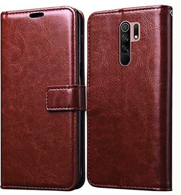 VOSKI Wallet Case Cover for Xiaomi Redmi 9 Prime Flip Cover Premium Leather Card Pockets Kickstand 360 Degree Protection(Brown, Dual Protection, Pack of: 1)
