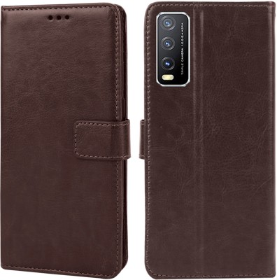 MG Star Flip Cover for vivo Y12s PU Leather Vintage Case with Card Holder and Magnetic Stand(Brown, Shock Proof, Pack of: 1)