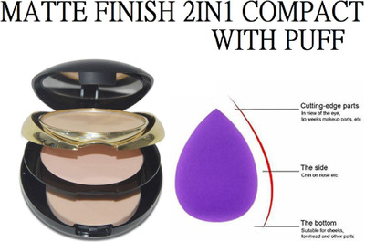 MYEONG 2IN1 PRIME & FINE NON OILY MATTE FINISH PRESSED POWDER COMPACT WITH BLENDER(2 Items in the set)