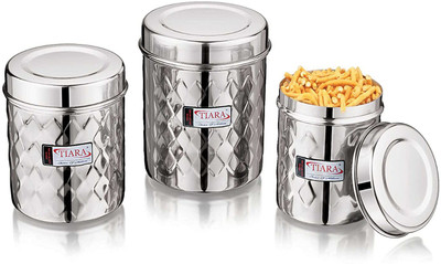 TIARA Steel Utility Container  - 2250 ml(Pack of 3, Silver)