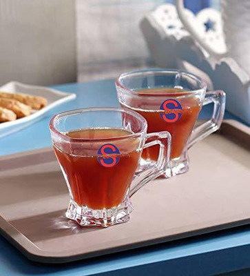 AFAST Pack of 2 Glass Style Transparent Glass Tea/ Coffee Serving Cup plate -KH09(Clear, Cup Set)