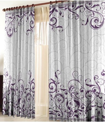 RISKY FAB 154 cm (5 ft) Polyester Room Darkening Window Curtain (Pack Of 2)(Floral, White)