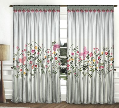 nobel fab 214 cm (7 ft) Polyester Room Darkening Door Curtain (Pack Of 2)(Floral, Silver)
