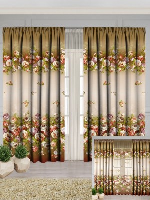 RISKY FAB 274 cm (9 ft) Polyester Room Darkening Long Door Curtain (Pack Of 2)(Floral, Brown, Brown, Brown)