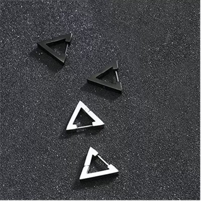 Crazy Fashion Combo of Geometric Triangle Thin Hoop Black & Silver Color Earrings Metal Huggie Earring