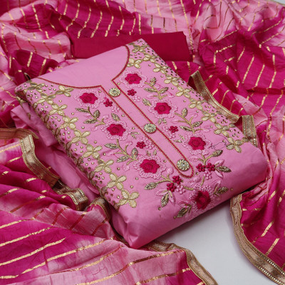 Shadow & Saining Cotton Blend Embroidered Salwar Suit Material