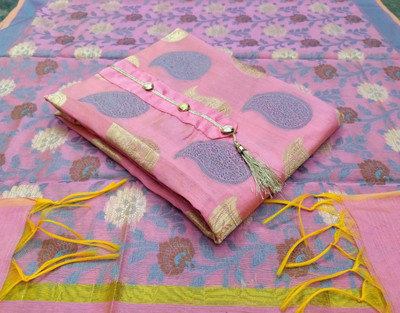 manvaa Cotton Blend Self Design Salwar Suit Material
