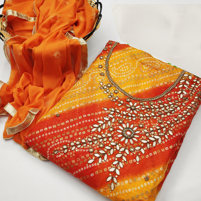 manvaa Cotton Blend Embellished Salwar Suit Material