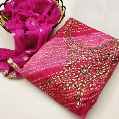 manvaa Cotton Blend Embellished Salwar Suit Material