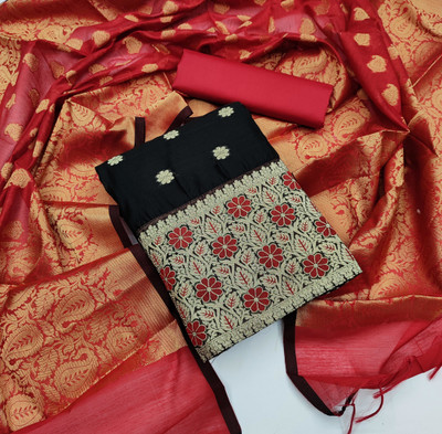 manvaa Cotton Blend Self Design Salwar Suit Material