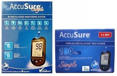 AccuSure Simple Blood sugar Glucose monitoring system machine including 100 Test Strips Glucometer(Black)