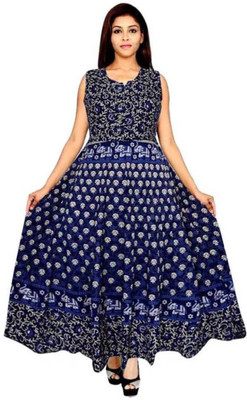 HIMCARE Flared/A-line Gown(Dark Blue, White)