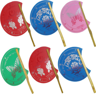 Hardia Graphic Print Multicolor Hand Fan(Pack of  6)