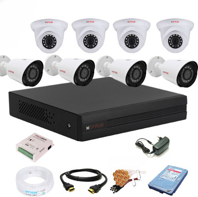 CP PLUS 8 Channal 5 MP H.265+ HD DVR 1Pcs,Outdoor Camera 5 MP HD 4Pcs,Indoor Camera 5 MP HD 4Pcs,1 TB Surveillance Hard Disk,Full combo set Security Camera(1 TB, 8 Channel)
