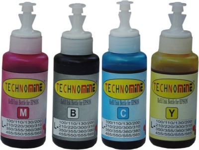 Technomine Compatible ink for use in Epson All Colors (T6641-B,T6642-C,T6643-M,T6644-Y) 70 Ml Each For Epson -L100/L110/L200/L210/L300/L350/L355/L550 Multi Color Ink (Black, Magenta, Yellow, Cyan) Black + Tri Color Combo Pack Ink Bottle