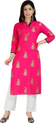 MEWEAR Women Printed Straight Kurta(Pink)