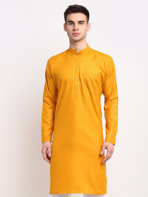 Jomper Men Solid Straight Kurta(Yellow)