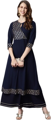 Janasya Women Printed Flared Kurta(Blue)